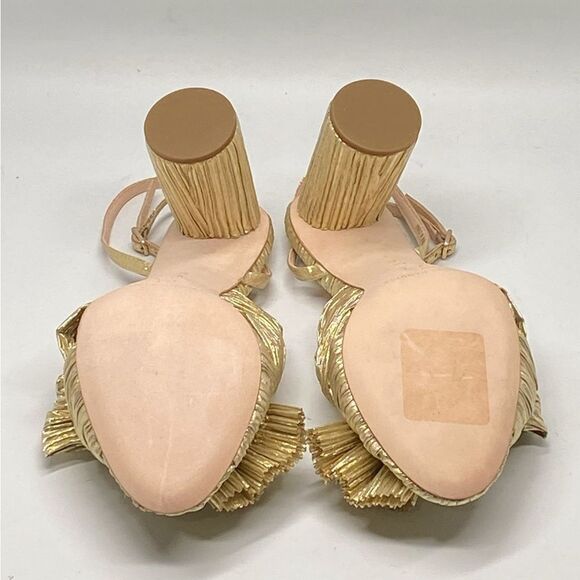 Loeffler Randall Camellia Gold Pleated Bow Heel Sandals size 6.5 - Picture 11 of 12